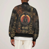 Atum Ancient Egyptian Bomber Jacket with Dark Hieroglyph Grid, Ouroboros Serpent Ring and The Final Serpent - Wonder Print Shop