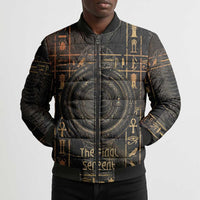 Atum Ancient Egyptian Bomber Puffer Jacket with Dark Hieroglyph Grid, Ouroboros Serpent Ring and The Final Serpent - Wonder Print Shop
