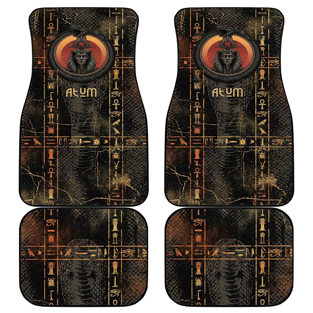 Atum Ancient Egyptian Car Mats with Dark Hieroglyph Grid, Ouroboros Serpent Ring and The Final Serpent - Wonder Print Shop