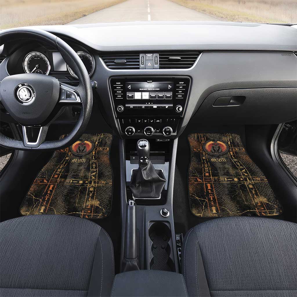Atum Ancient Egyptian Car Mats with Dark Hieroglyph Grid, Ouroboros Serpent Ring and The Final Serpent - Wonder Print Shop