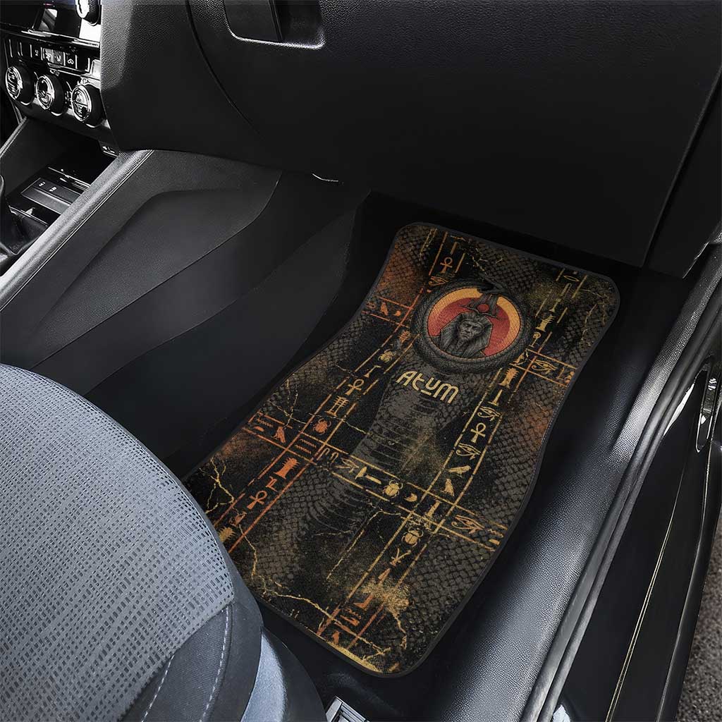 Atum Ancient Egyptian Car Mats with Dark Hieroglyph Grid, Ouroboros Serpent Ring and The Final Serpent - Wonder Print Shop