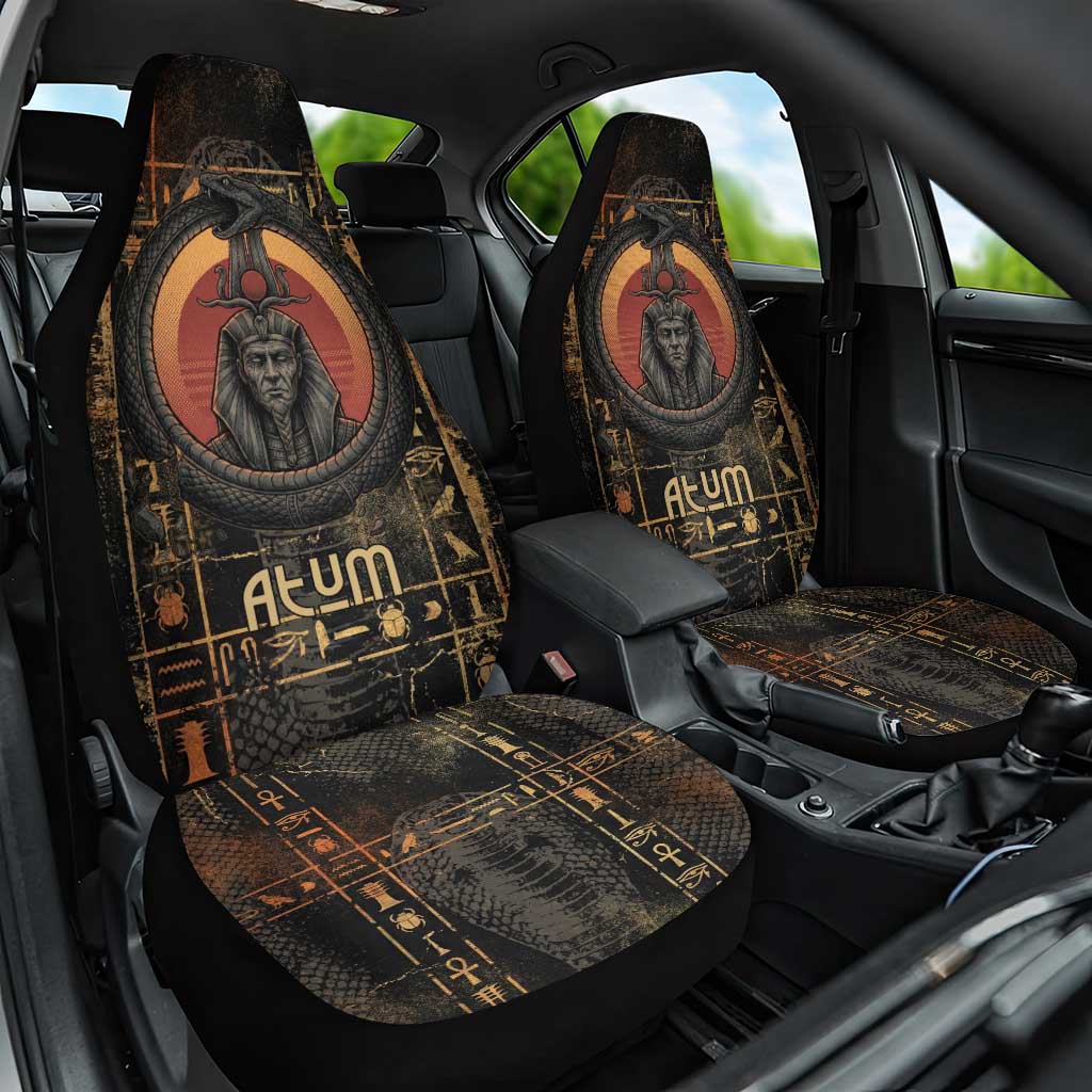 Atum Ancient Egyptian Car Seat Cover with Dark Hieroglyph Grid, Ouroboros Serpent Ring and The Final Serpent - Wonder Print Shop