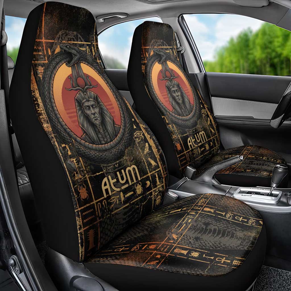 Atum Ancient Egyptian Car Seat Cover with Dark Hieroglyph Grid, Ouroboros Serpent Ring and The Final Serpent - Wonder Print Shop
