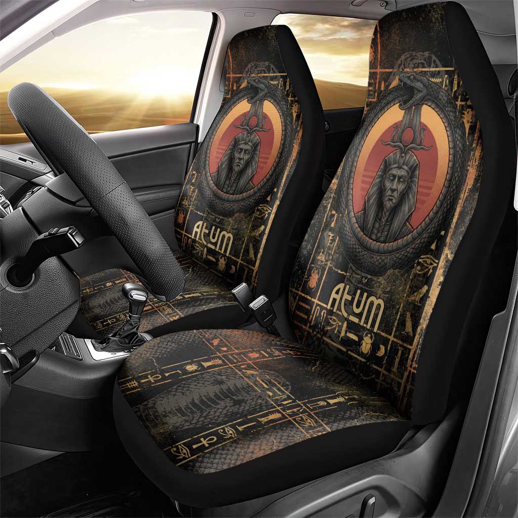 Atum Ancient Egyptian Car Seat Cover with Dark Hieroglyph Grid, Ouroboros Serpent Ring and The Final Serpent - Wonder Print Shop