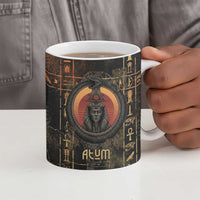 Atum Ancient Egyptian Ceramic Mug with Dark Hieroglyph Grid, Ouroboros Serpent Ring and The Final Serpent - Wonder Print Shop