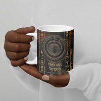 Atum Ancient Egyptian Ceramic Mug with Dark Hieroglyph Grid, Ouroboros Serpent Ring and The Final Serpent - Wonder Print Shop