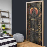 Atum Ancient Egyptian Door Cover with Dark Hieroglyph Grid, Ouroboros Serpent Ring and The Final Serpent - Wonder Print Shop