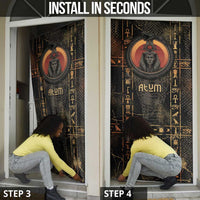Atum Ancient Egyptian Door Cover with Dark Hieroglyph Grid, Ouroboros Serpent Ring and The Final Serpent - Wonder Print Shop