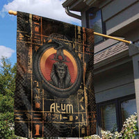 Atum Ancient Egyptian Garden Flag with Dark Hieroglyph Grid, Ouroboros Serpent Ring and The Final Serpent - Wonder Print Shop