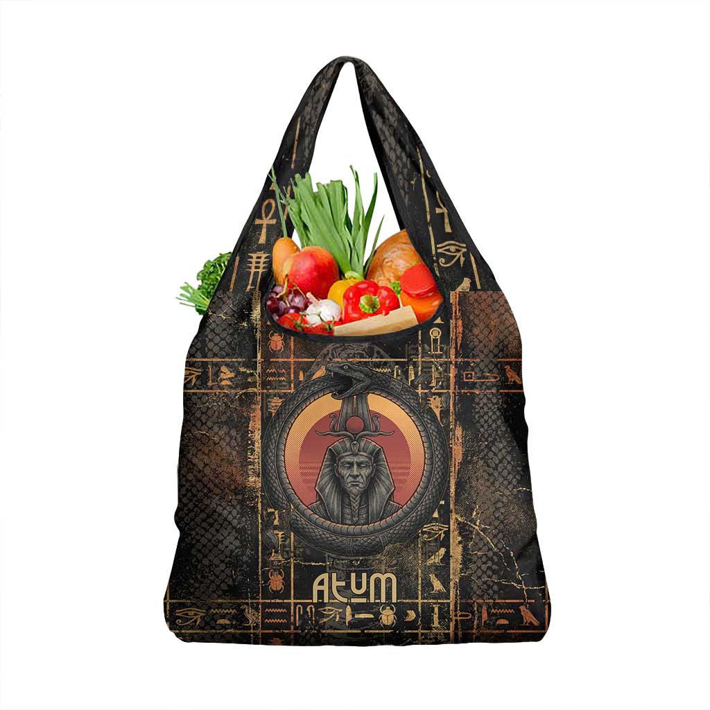 Atum Ancient Egyptian Grocery Bag with Dark Hieroglyph Grid, Ouroboros Serpent Ring and The Final Serpent - Wonder Print Shop