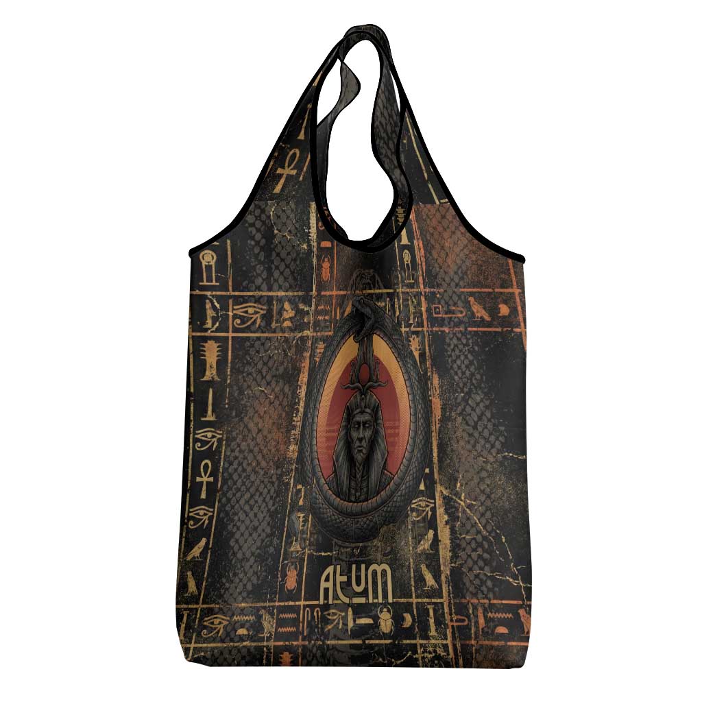 Atum Ancient Egyptian Grocery Bag with Dark Hieroglyph Grid, Ouroboros Serpent Ring and The Final Serpent - Wonder Print Shop