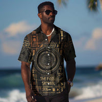 Atum Ancient Egyptian Hawaiian Shirt with Dark Hieroglyph Grid, Ouroboros Serpent Ring and The Final Serpent - Wonder Print Shop