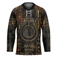 Atum Ancient Egyptian Hockey Jersey with Dark Hieroglyph Grid, Ouroboros Serpent Ring and The Final Serpent - Wonder Print Shop