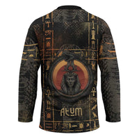 Atum Ancient Egyptian Hockey Jersey with Dark Hieroglyph Grid, Ouroboros Serpent Ring and The Final Serpent - Wonder Print Shop