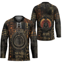 Atum Ancient Egyptian Hockey Jersey with Dark Hieroglyph Grid, Ouroboros Serpent Ring and The Final Serpent - Wonder Print Shop