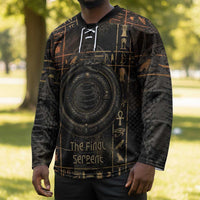 Atum Ancient Egyptian Hockey Jersey with Dark Hieroglyph Grid, Ouroboros Serpent Ring and The Final Serpent - Wonder Print Shop