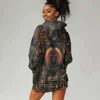 Atum Ancient Egyptian Hoodie Dress with Dark Hieroglyph Grid, Ouroboros Serpent Ring and The Final Serpent - Wonder Print Shop