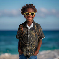 Atum Ancient Egyptian Kid Hawaiian Shirt with Dark Hieroglyph Grid, Ouroboros Serpent Ring and The Final Serpent - Wonder Print Shop