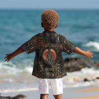 Atum Ancient Egyptian Kid Hawaiian Shirt with Dark Hieroglyph Grid, Ouroboros Serpent Ring and The Final Serpent - Wonder Print Shop