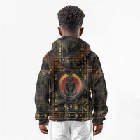 Atum Ancient Egyptian Kid Hoodie with Dark Hieroglyph Grid, Ouroboros Serpent Ring and The Final Serpent - Wonder Print Shop