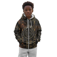 Atum Ancient Egyptian Kid Hoodie with Dark Hieroglyph Grid, Ouroboros Serpent Ring and The Final Serpent - Wonder Print Shop