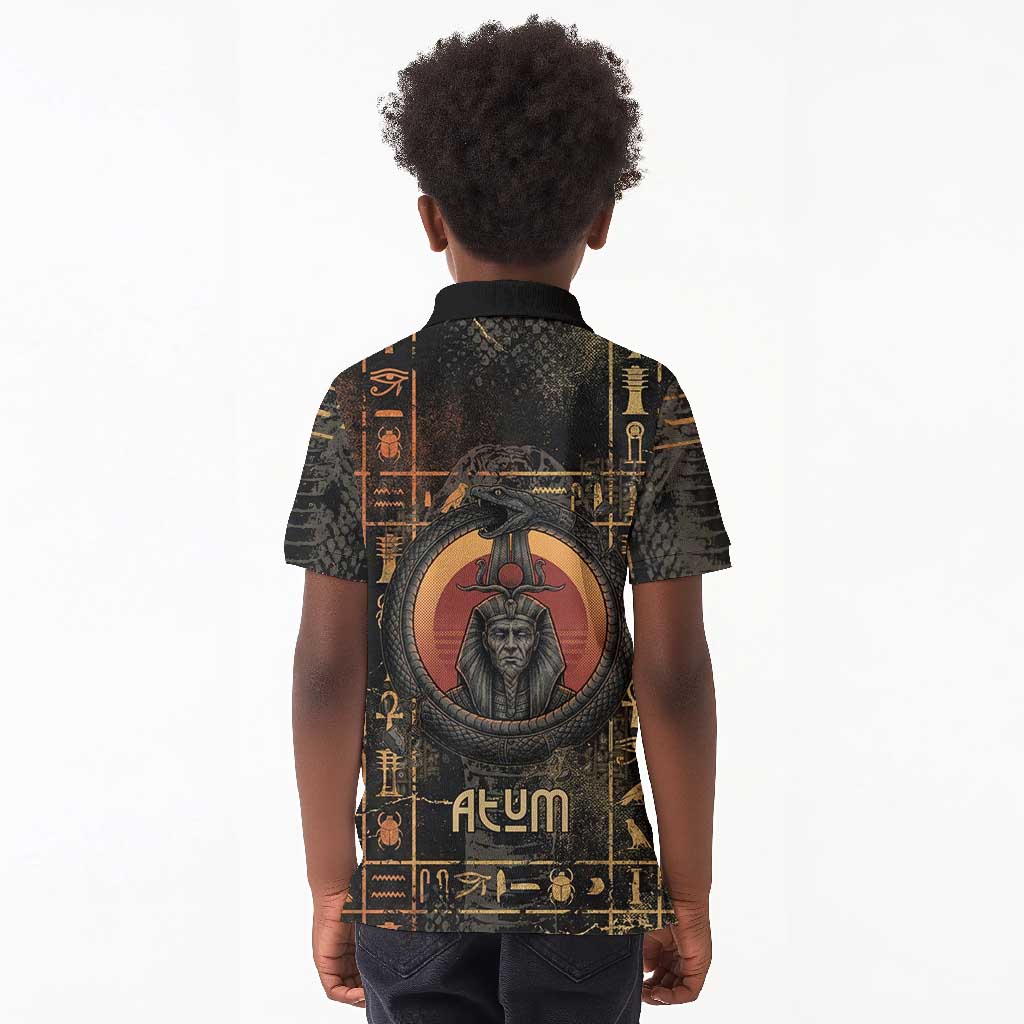 Atum Ancient Egyptian Kid Polo Shirt with Dark Hieroglyph Grid, Ouroboros Serpent Ring and The Final Serpent - Wonder Print Shop