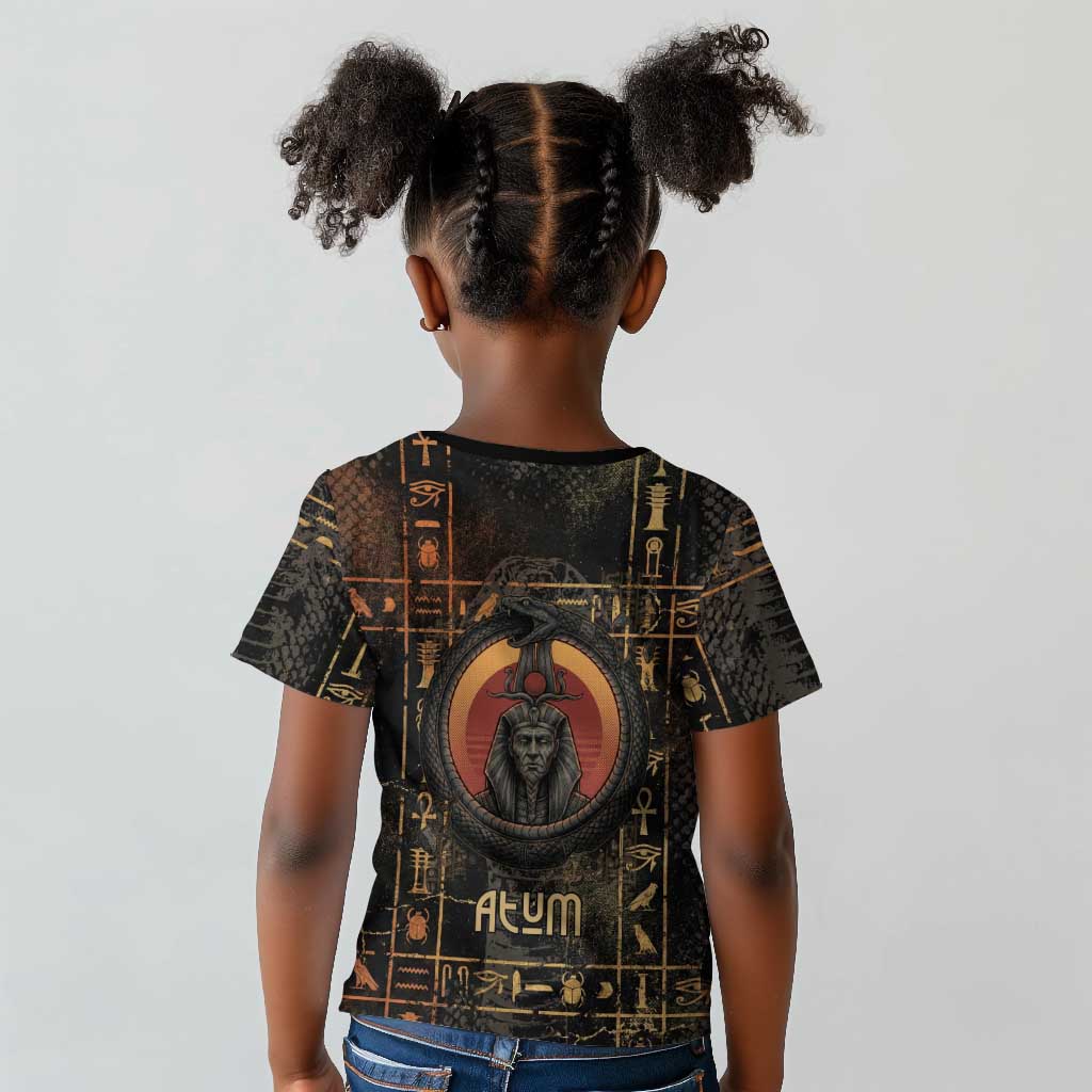 Atum Ancient Egyptian Kid T shirt with Dark Hieroglyph Grid, Ouroboros Serpent Ring and The Final Serpent - Wonder Print Shop