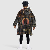 Atum Ancient Egyptian Kid Wearable Blanket Hoodie with Dark Hieroglyph Grid, Ouroboros Serpent Ring and The Final Serpent - Wonder Print Shop
