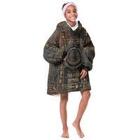 Atum Ancient Egyptian Kid Wearable Blanket Hoodie with Dark Hieroglyph Grid, Ouroboros Serpent Ring and The Final Serpent - Wonder Print Shop