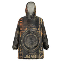 Atum Ancient Egyptian Kid Wearable Blanket Hoodie with Dark Hieroglyph Grid, Ouroboros Serpent Ring and The Final Serpent - Wonder Print Shop