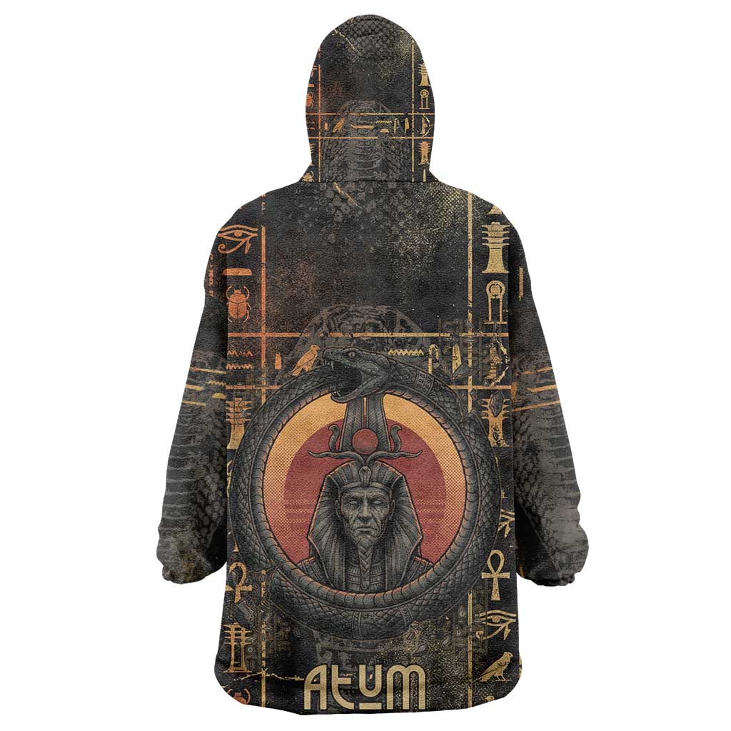 Atum Ancient Egyptian Kid Wearable Blanket Hoodie with Dark Hieroglyph Grid, Ouroboros Serpent Ring and The Final Serpent - Wonder Print Shop