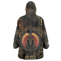 Atum Ancient Egyptian Kid Wearable Blanket Hoodie with Dark Hieroglyph Grid, Ouroboros Serpent Ring and The Final Serpent - Wonder Print Shop