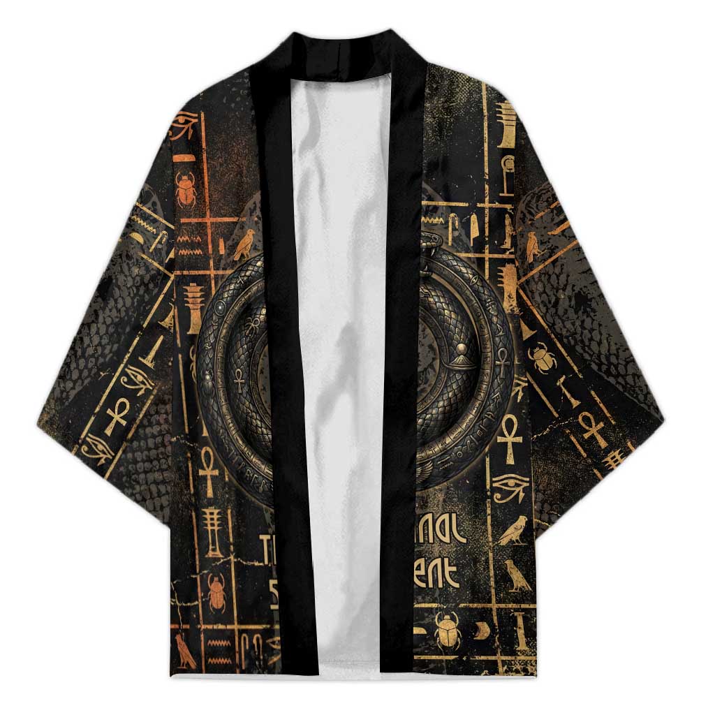 Atum Ancient Egyptian Kimono with Dark Hieroglyph Grid, Ouroboros Serpent Ring and The Final Serpent - Wonder Print Shop