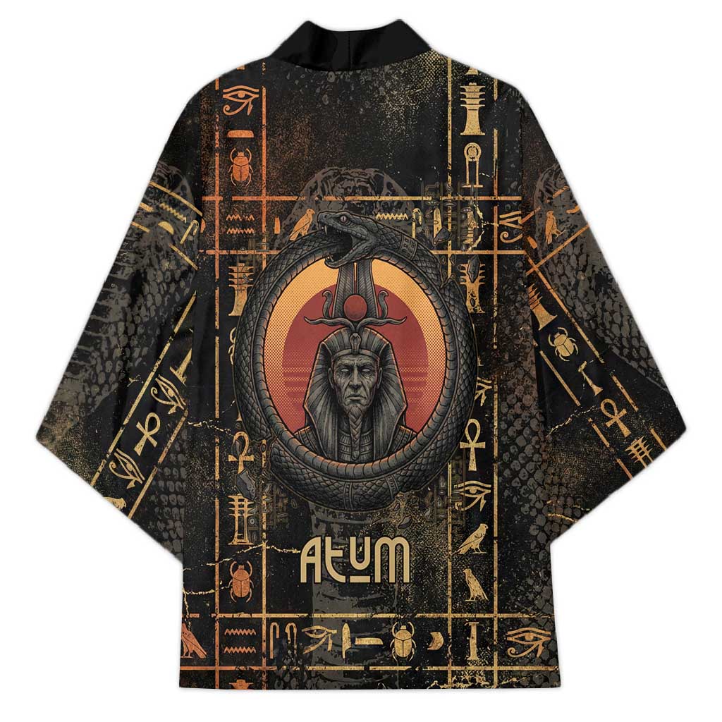Atum Ancient Egyptian Kimono with Dark Hieroglyph Grid, Ouroboros Serpent Ring and The Final Serpent - Wonder Print Shop