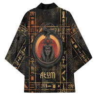Atum Ancient Egyptian Kimono with Dark Hieroglyph Grid, Ouroboros Serpent Ring and The Final Serpent - Wonder Print Shop