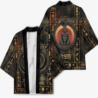 Atum Ancient Egyptian Kimono with Dark Hieroglyph Grid, Ouroboros Serpent Ring and The Final Serpent - Wonder Print Shop