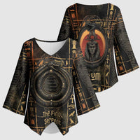 Atum Ancient Egyptian Kimono Sleeve Blouse with Dark Hieroglyph Grid, Ouroboros Serpent Ring and The Final Serpent - Wonder Print Shop