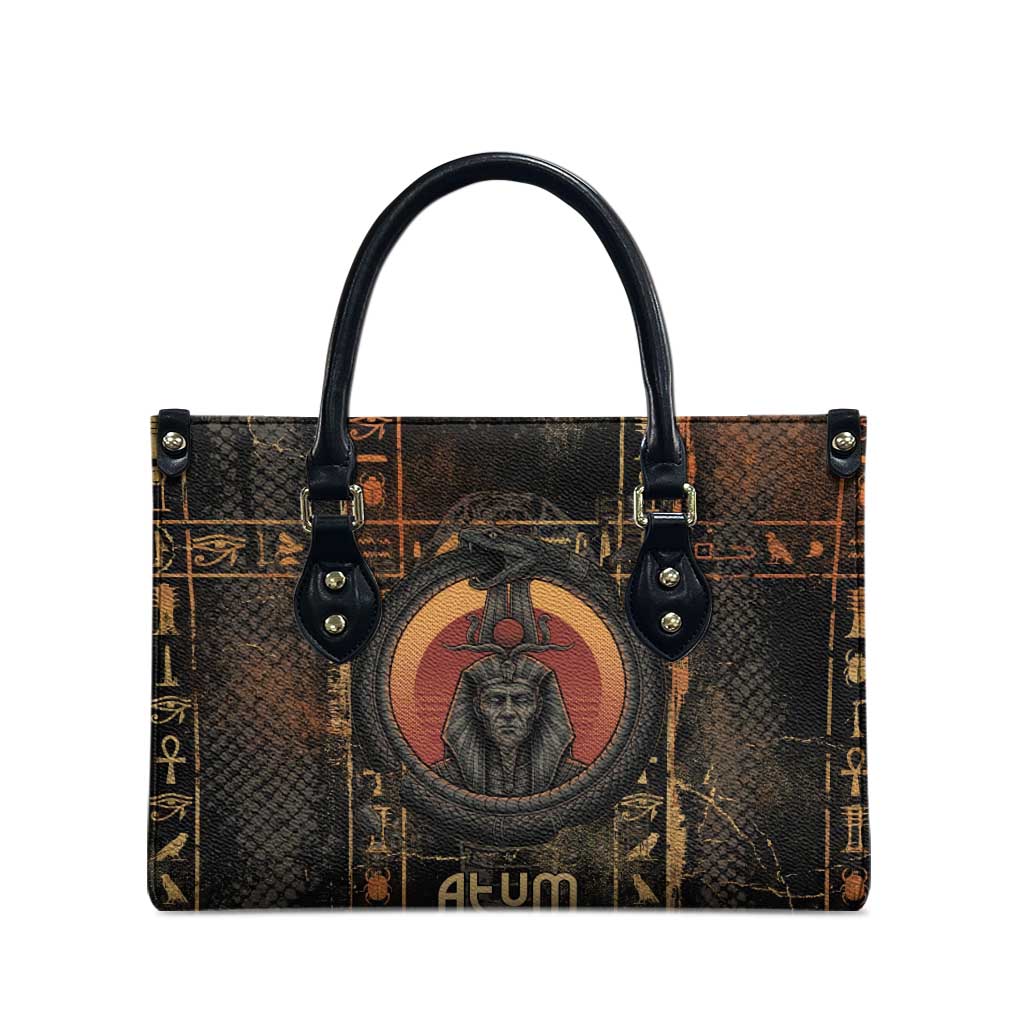 Atum Ancient Egyptian Leather Bag with Dark Hieroglyph Grid, Ouroboros Serpent Ring and The Final Serpent - Wonder Print Shop