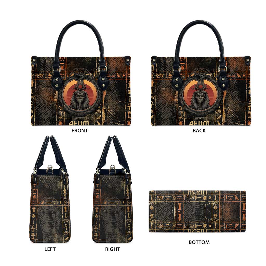 Atum Ancient Egyptian Leather Bag with Dark Hieroglyph Grid, Ouroboros Serpent Ring and The Final Serpent - Wonder Print Shop
