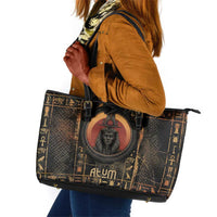 Atum Ancient Egyptian Leather Tote Bag with Dark Hieroglyph Grid, Ouroboros Serpent Ring and The Final Serpent - Wonder Print Shop