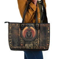 Atum Ancient Egyptian Leather Tote Bag with Dark Hieroglyph Grid, Ouroboros Serpent Ring and The Final Serpent - Wonder Print Shop