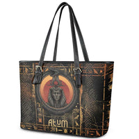 Atum Ancient Egyptian Leather Tote Bag with Dark Hieroglyph Grid, Ouroboros Serpent Ring and The Final Serpent - Wonder Print Shop