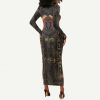Atum Ancient Egyptian Long Sleeve Bodycon Dress with Dark Hieroglyph Grid, Ouroboros Serpent Ring and The Final Serpent - Wonder Print Shop
