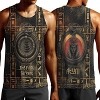 Atum Ancient Egyptian Men Tank Top with Dark Hieroglyph Grid, Ouroboros Serpent Ring and The Final Serpent - Wonder Print Shop