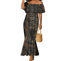 Atum Ancient Egyptian Mermaid Dress with Dark Hieroglyph Grid, Ouroboros Serpent Ring and The Final Serpent - Wonder Print Shop