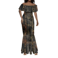 Atum Ancient Egyptian Mermaid Dress with Dark Hieroglyph Grid, Ouroboros Serpent Ring and The Final Serpent - Wonder Print Shop