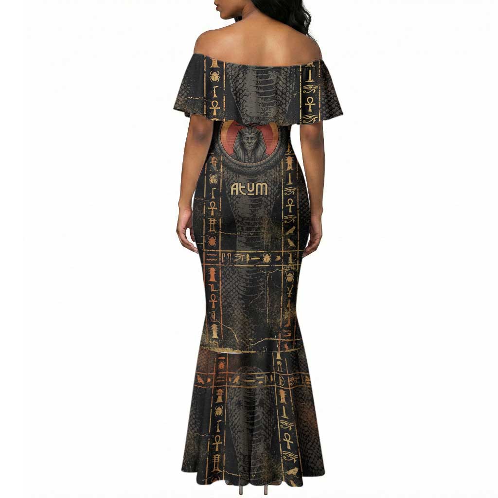 Atum Ancient Egyptian Mermaid Dress with Dark Hieroglyph Grid, Ouroboros Serpent Ring and The Final Serpent - Wonder Print Shop
