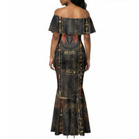 Atum Ancient Egyptian Mermaid Dress with Dark Hieroglyph Grid, Ouroboros Serpent Ring and The Final Serpent - Wonder Print Shop