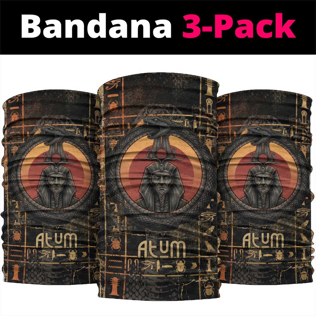 Atum Ancient Egyptian Neck Gaiter with Dark Hieroglyph Grid, Ouroboros Serpent Ring and The Final Serpent - Wonder Print Shop