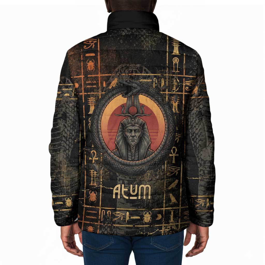 Atum Ancient Egyptian Padded Jacket with Dark Hieroglyph Grid, Ouroboros Serpent Ring and The Final Serpent - Wonder Print Shop